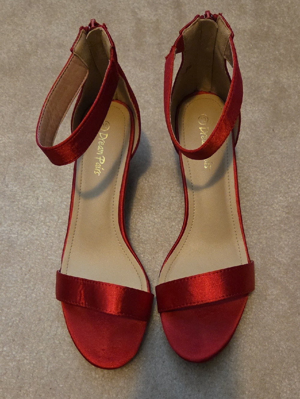 Dream Pairs Red Satin Open-Toe Ankle-Strap Heels